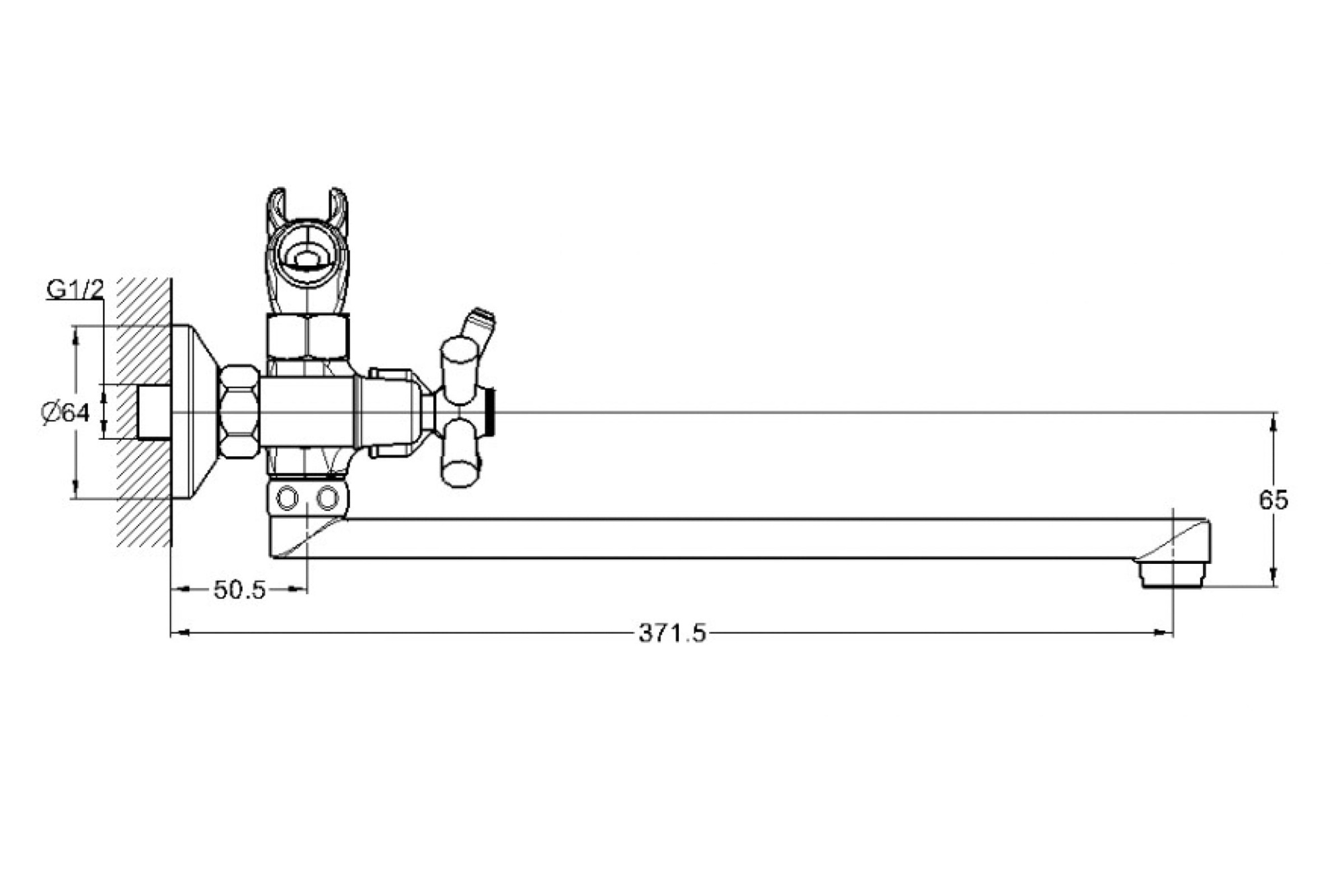 Смеситель для ванны с душем G-lauf QFR7-C827 (1/2; керам. плоск.излив  шар. перекл. душа)