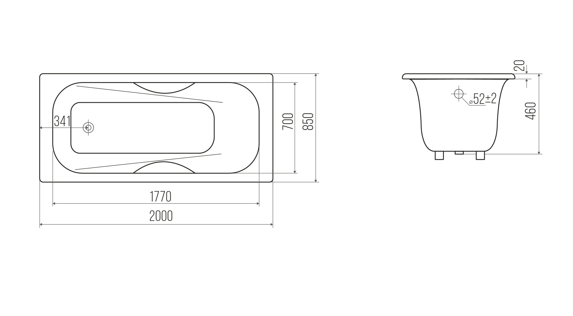 Ванна чугунная Maxima 200х85 + ножки, Goldman