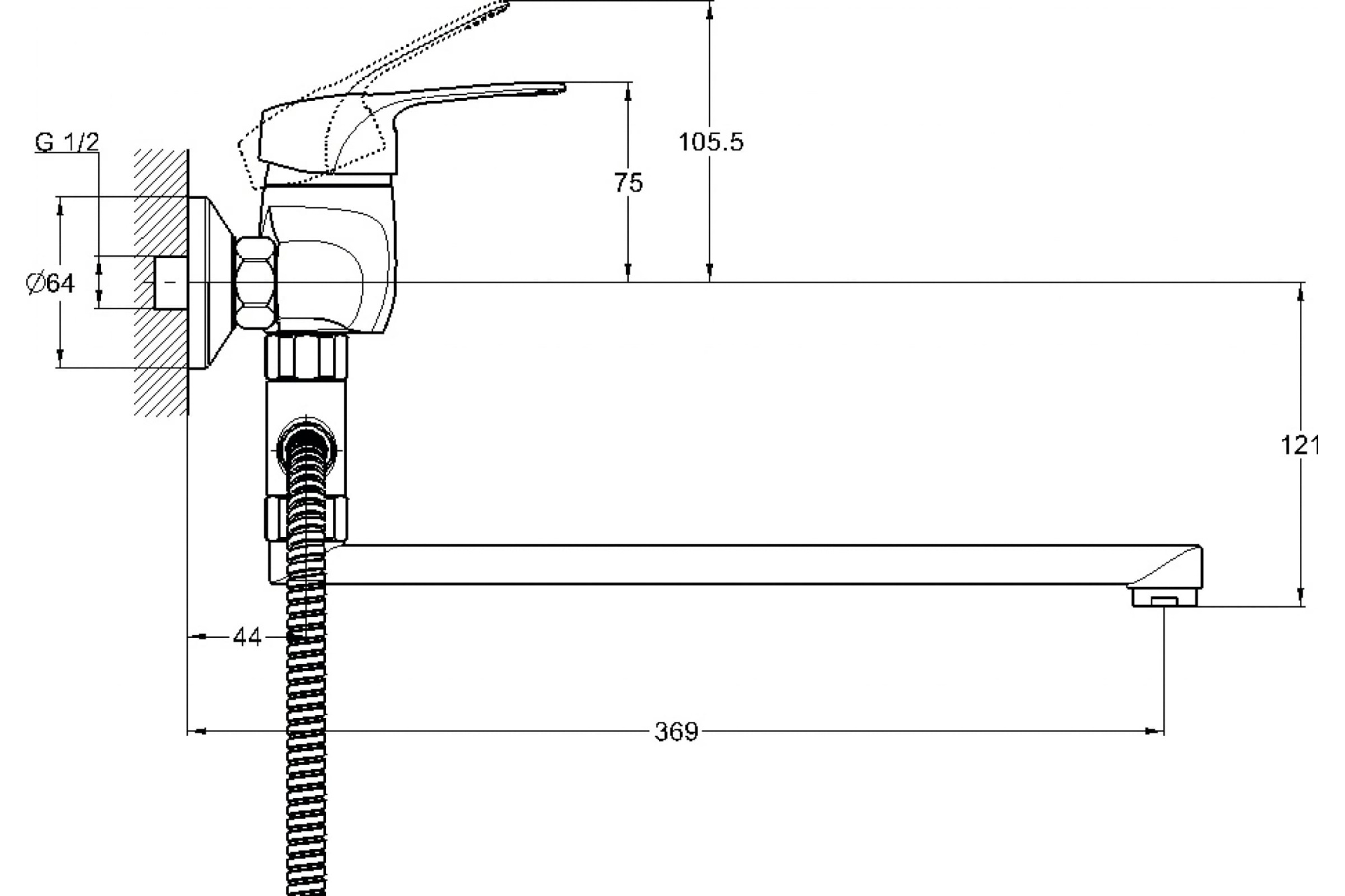 Смеситель для ванны с душем G-lauf LUN6-A031 (D40; с карт. перекл. дл.излив)