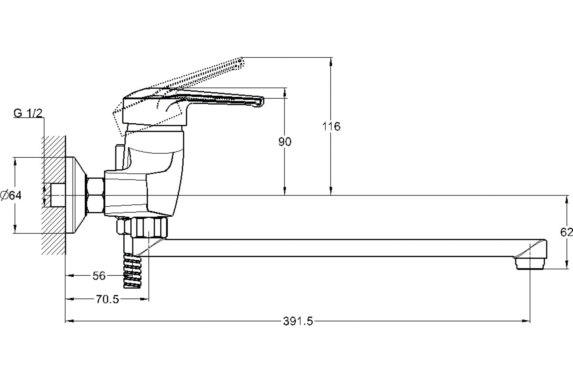 Смеситель для ванны с душем G-lauf SOLONЕ SIT7-A182  (D40 с карт. перекл. в корпусе)