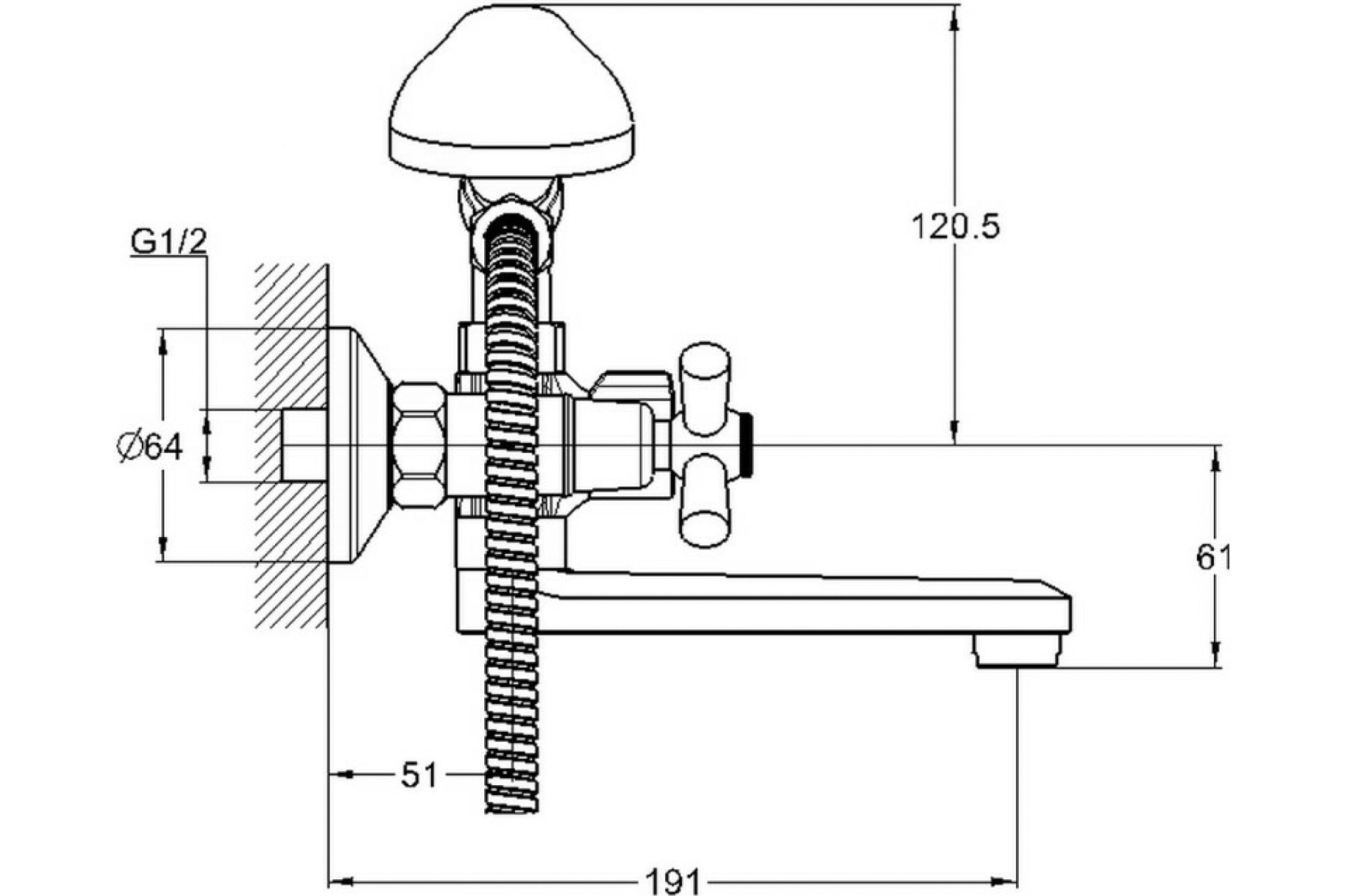 Смеситель для ванны с душем G-lauf QMT3-A722 (1/2; керам.кор.излив переключение на корпусе)