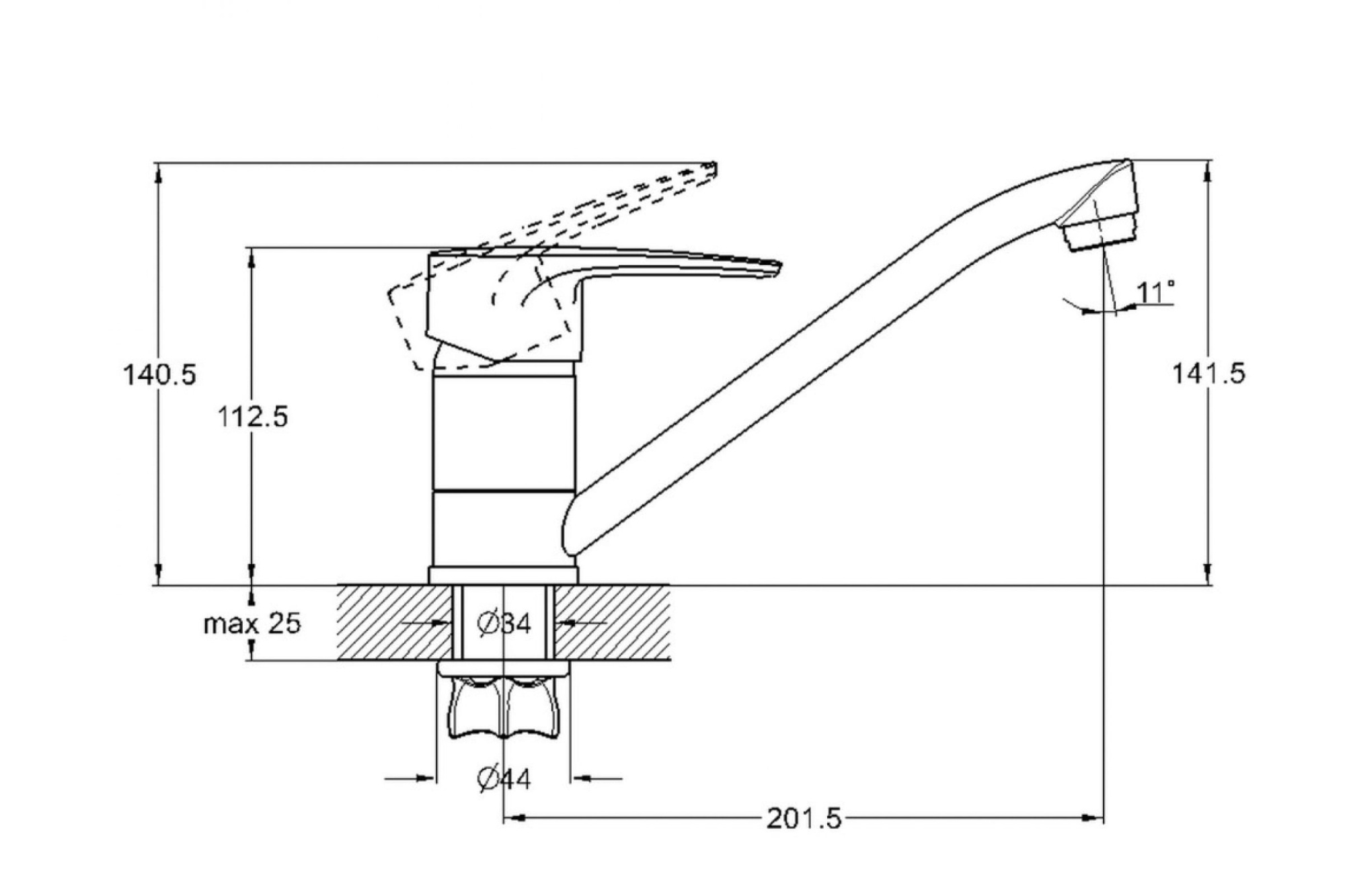 Смеситель для кухни (мойки) G-lauf 4T4-A043 (D40; на гайке длин. излив; 240мм)