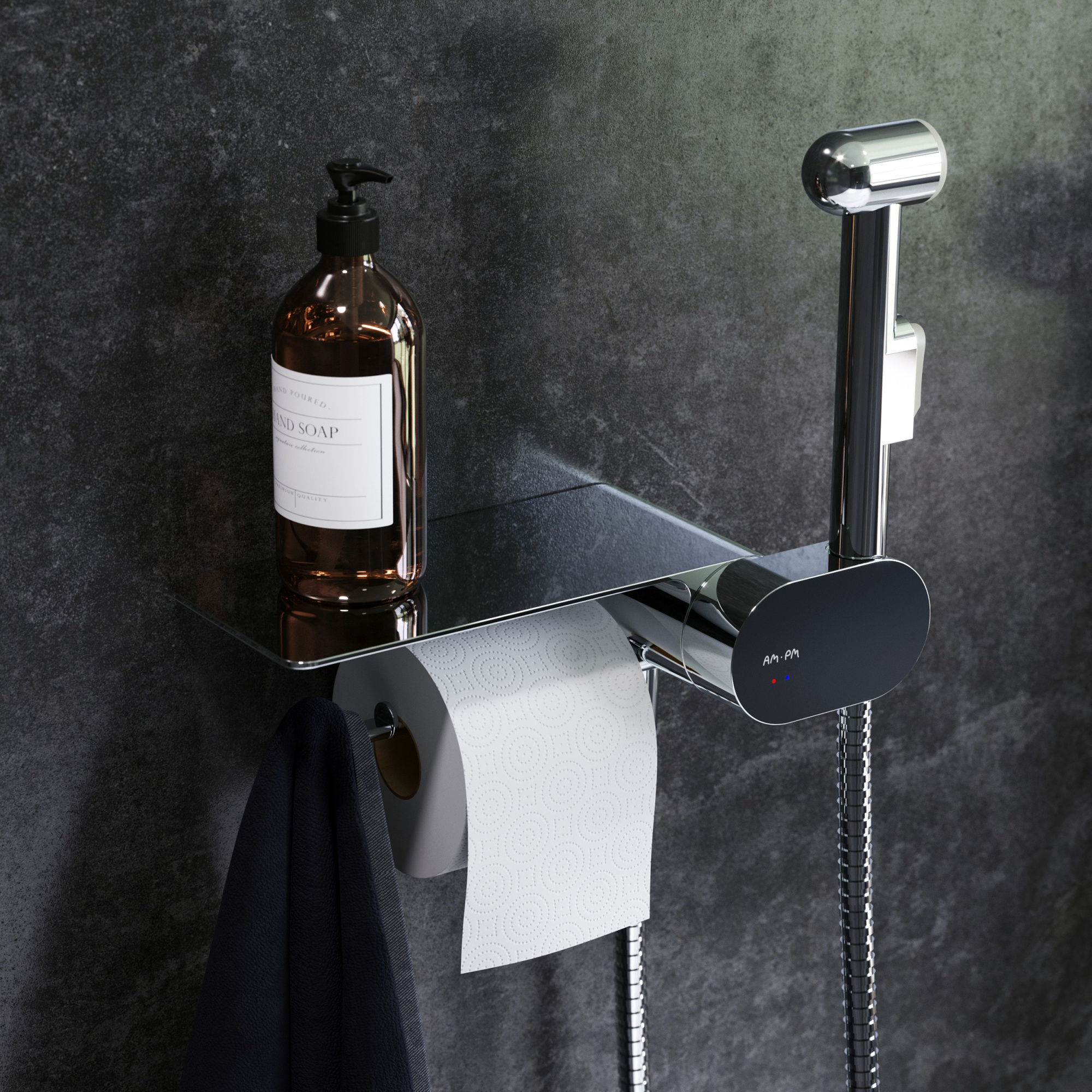 Смеситель, монтируемый в стену с гигиеническим душем и полкой  F0202600 LIKE АМ.РМ