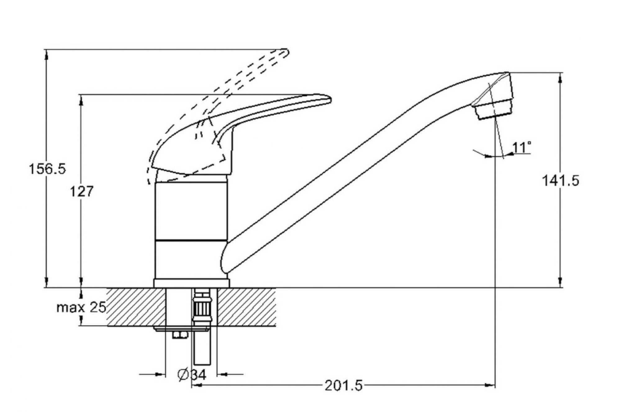 Смеситель для кухни (мойки) G-lauf 4P4-A043  (D40; на шпильке длин. излив; 240мм)