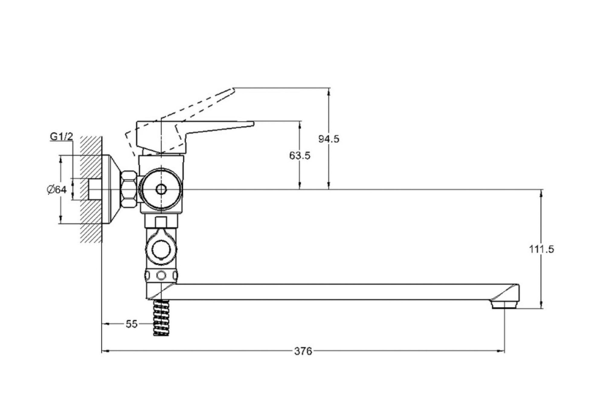 Смеситель для ванны с душем G-lauf NUD6-A045 (D35; длин. излив карт. дивертор)