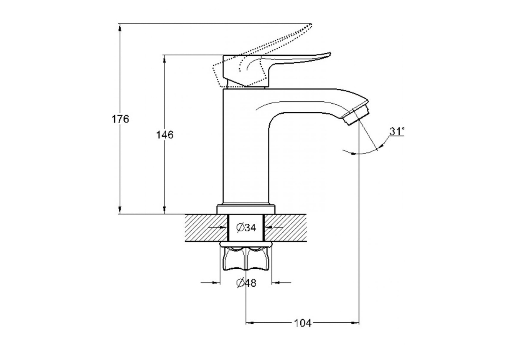 Смеситель для раковины (умывальника) G-lauf GOB1-А134 литой D35 лат.гайка