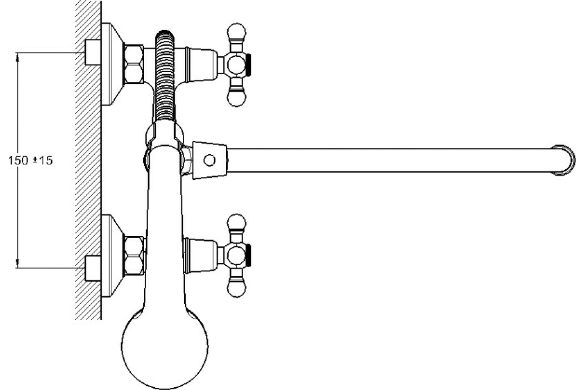 Смеситель для ванны с душем G-lauf JML7-A605 (3/8 резина длин.излив переключение в корпусе)