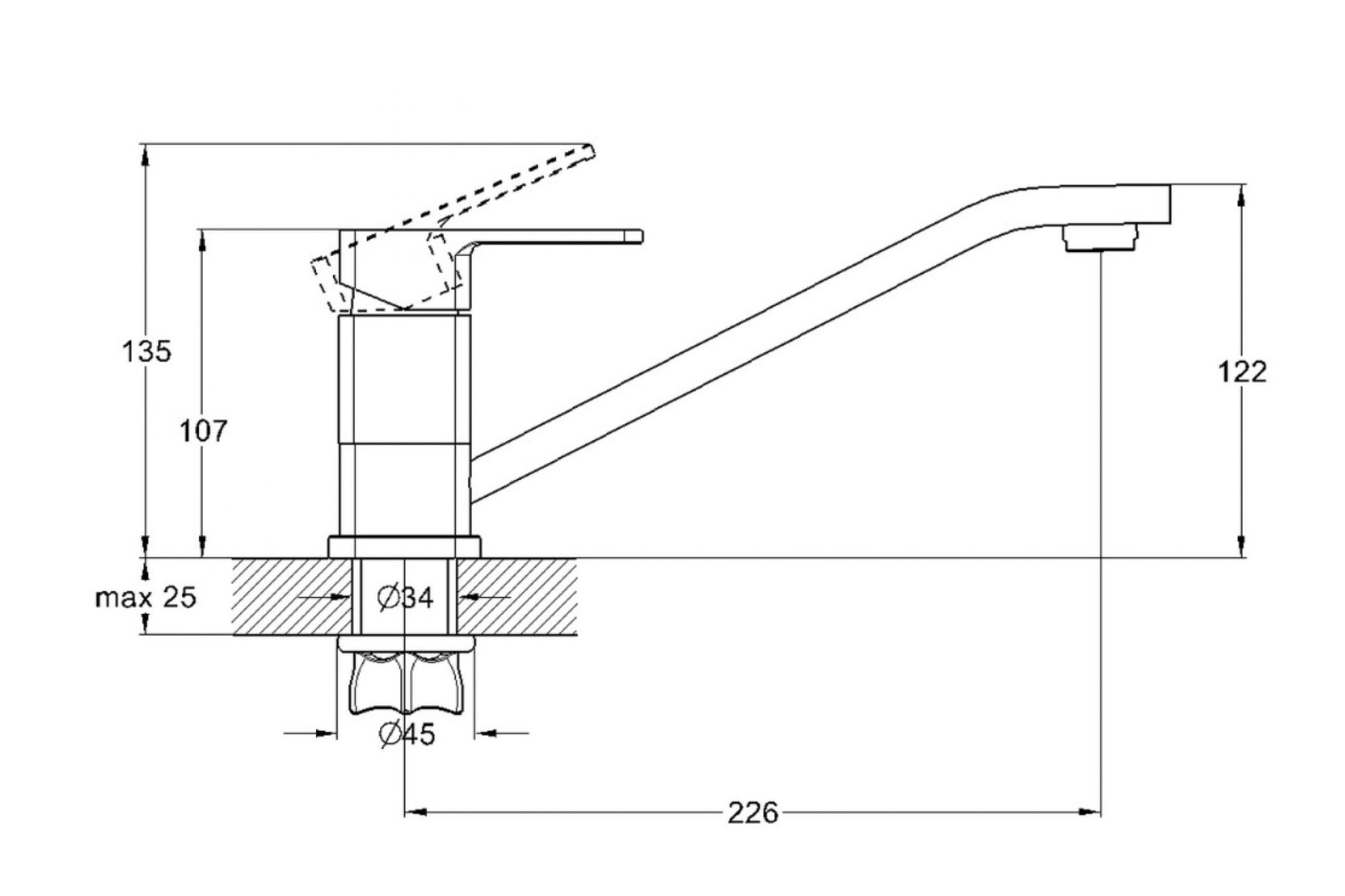 Смеситель для кухни (мойки) G-lauf GOR4-A058 (D35; на гайке длин. излив; 240мм)