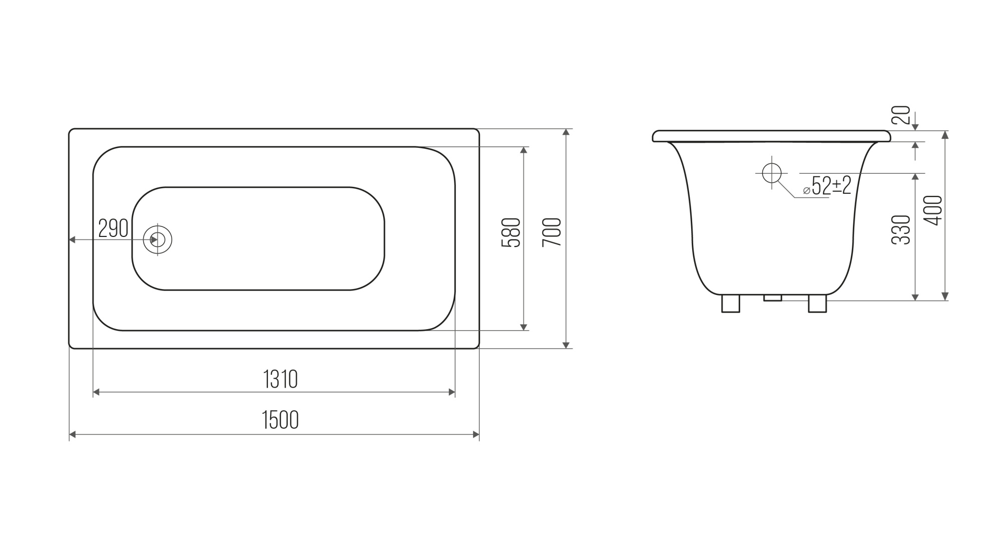 Ванна чуг. Classic 150х70+ножки, Goldman