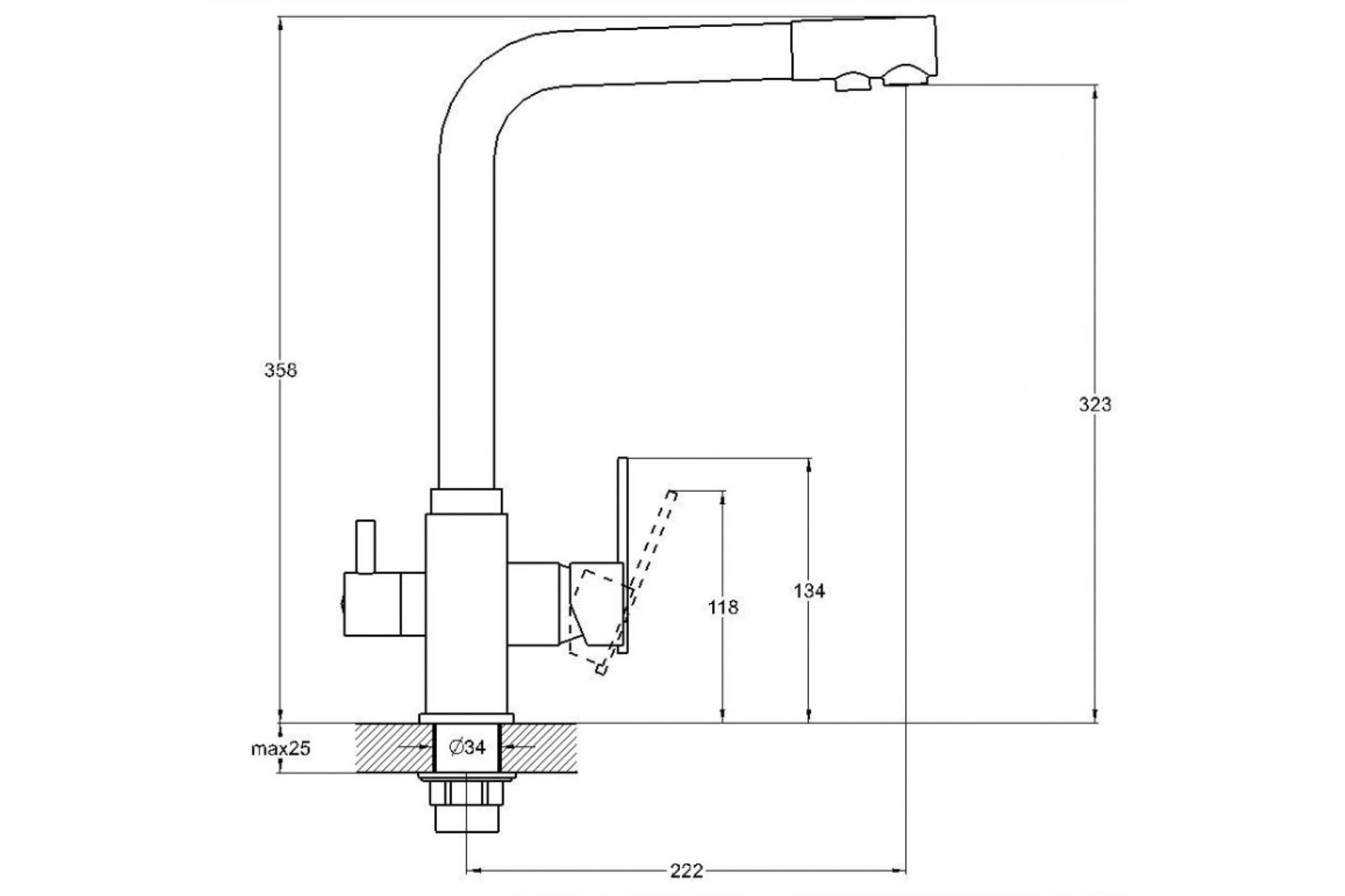 Смеситель для кухни (мойки) G-lauf GEP18-А076  с биканальным изливом на гайка-втулка