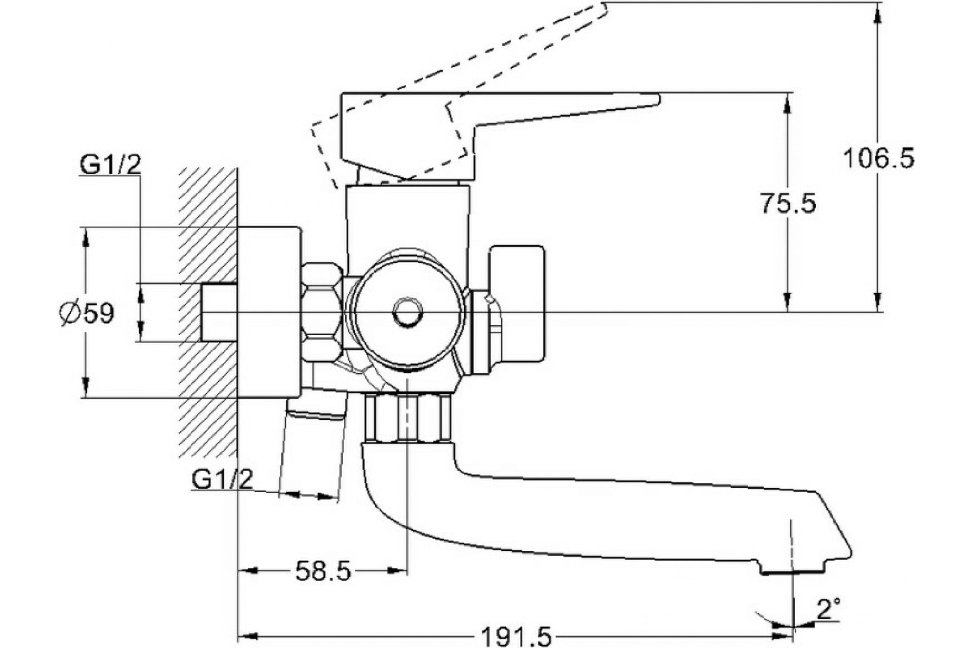 Смеситель для ванны с душем G-lauf NUD3-A045 (D35 с литым пов.изливом 150мм)