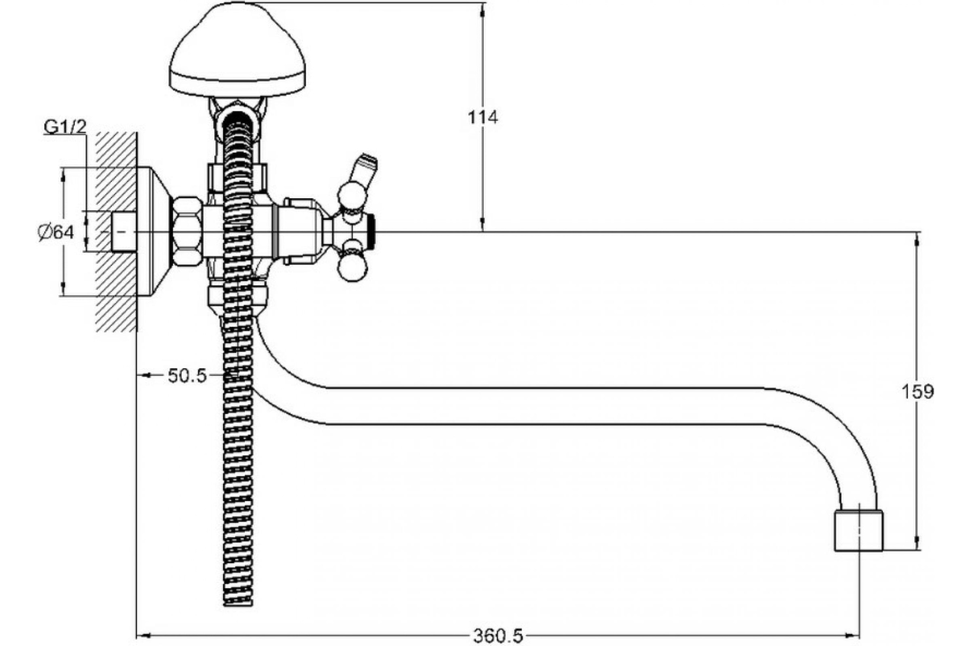 Смеситель для ванны с душем G-lauf QFR7-A827 (1/2; керам. длин.излив)